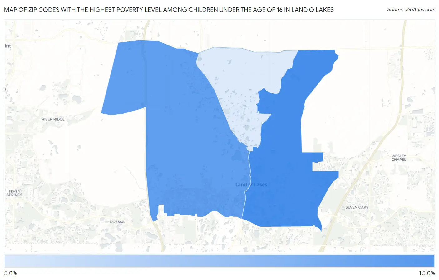 Zip Codes with the Highest Poverty Level Among Children Under the Age of 16 in Land O Lakes Map
