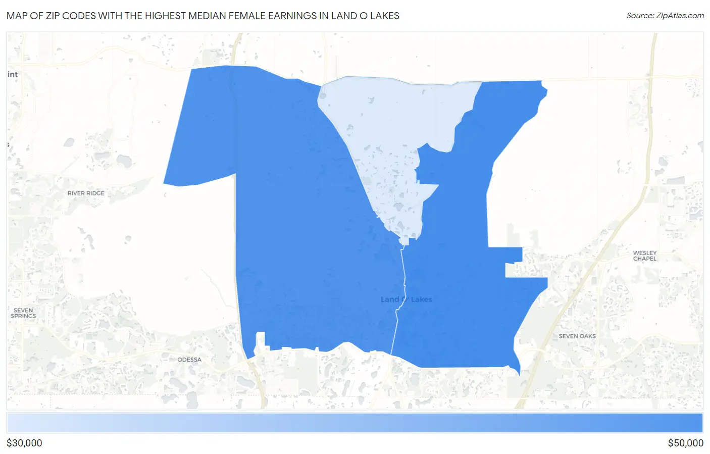 Zip Codes with the Highest Median Female Earnings in Land O Lakes Map