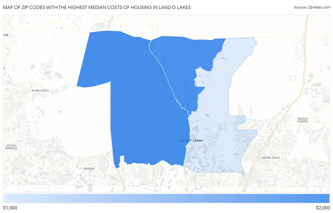 Zip Codes with the Highest Median Costs of Housing in Land O Lakes Map