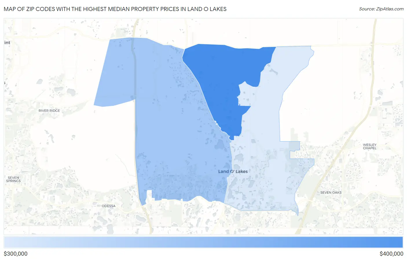 Zip Codes with the Highest Median Property Prices in Land O Lakes Map