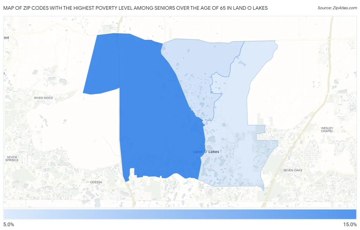 Zip Codes with the Highest Poverty Level Among Seniors Over the Age of 65 in Land O Lakes Map