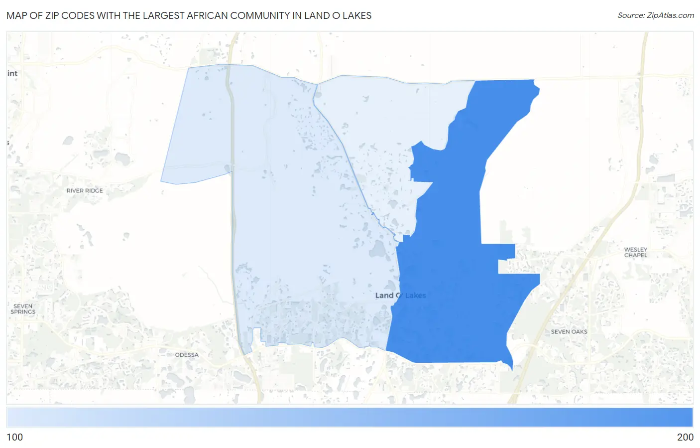 Zip Codes with the Largest African Community in Land O Lakes Map