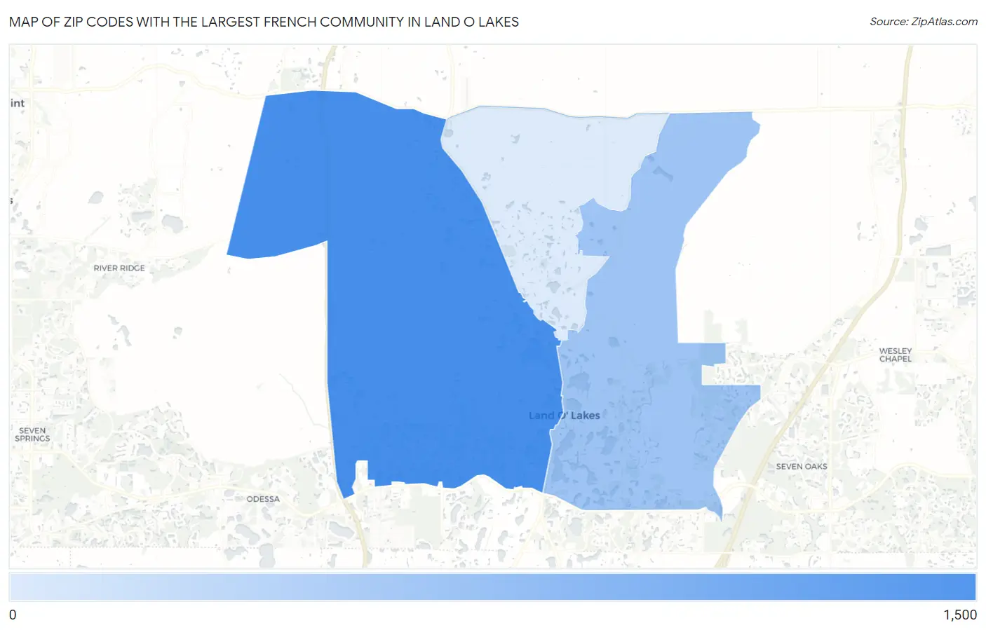 Zip Codes with the Largest French Community in Land O Lakes Map