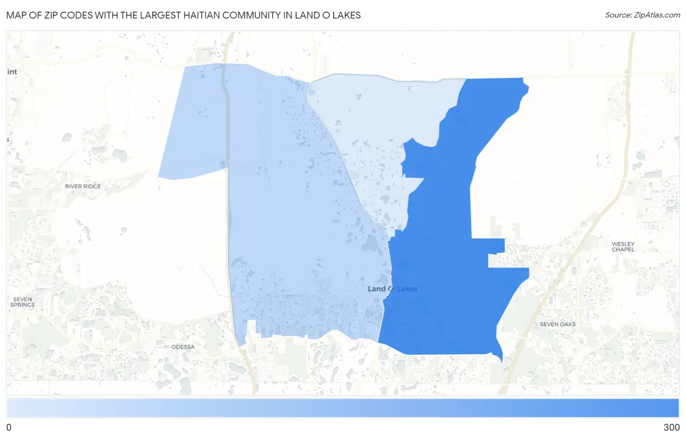 Zip Codes with the Largest Haitian Community in Land O Lakes Map
