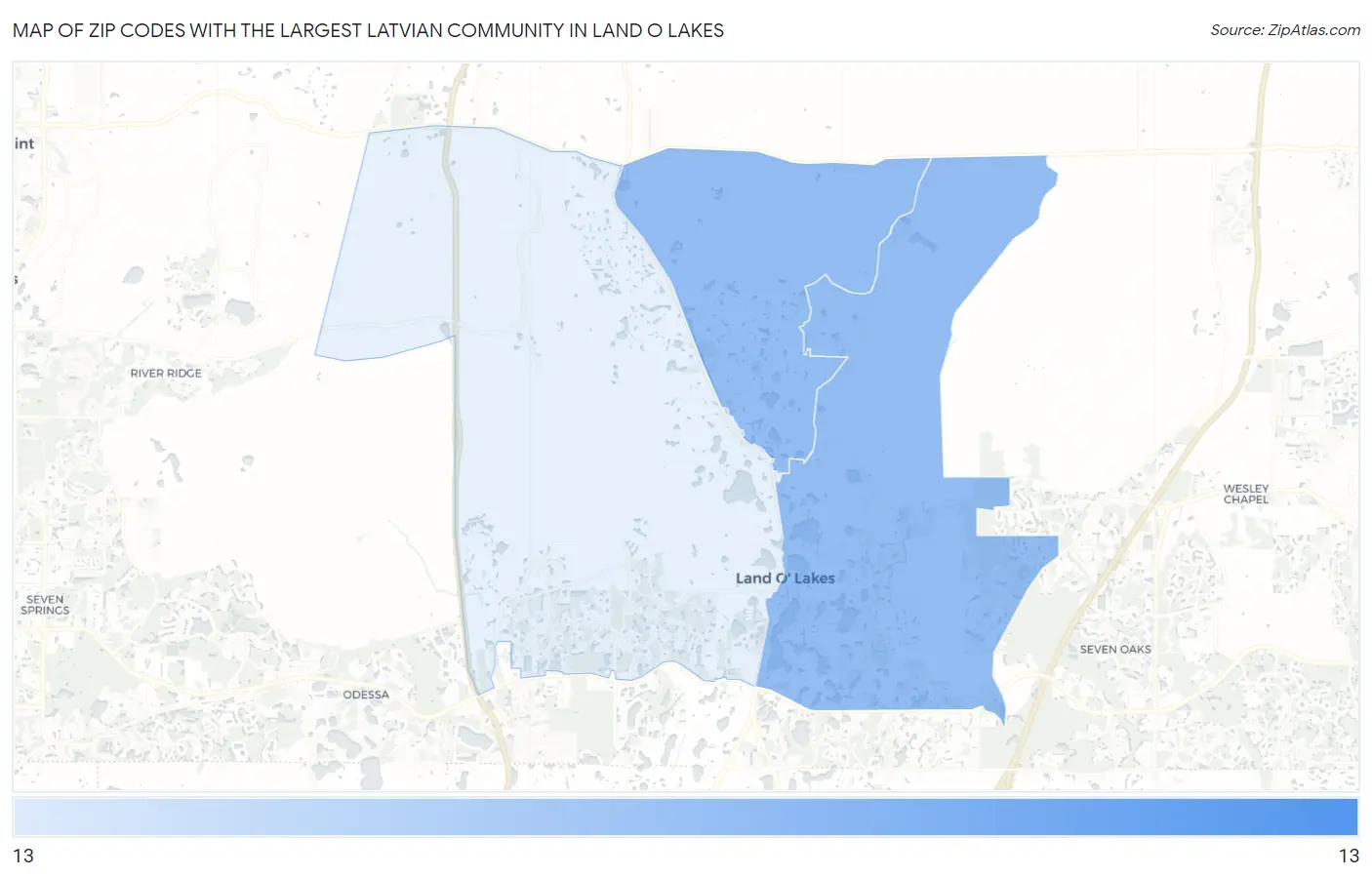 Zip Codes with the Largest Latvian Community in Land O Lakes Map