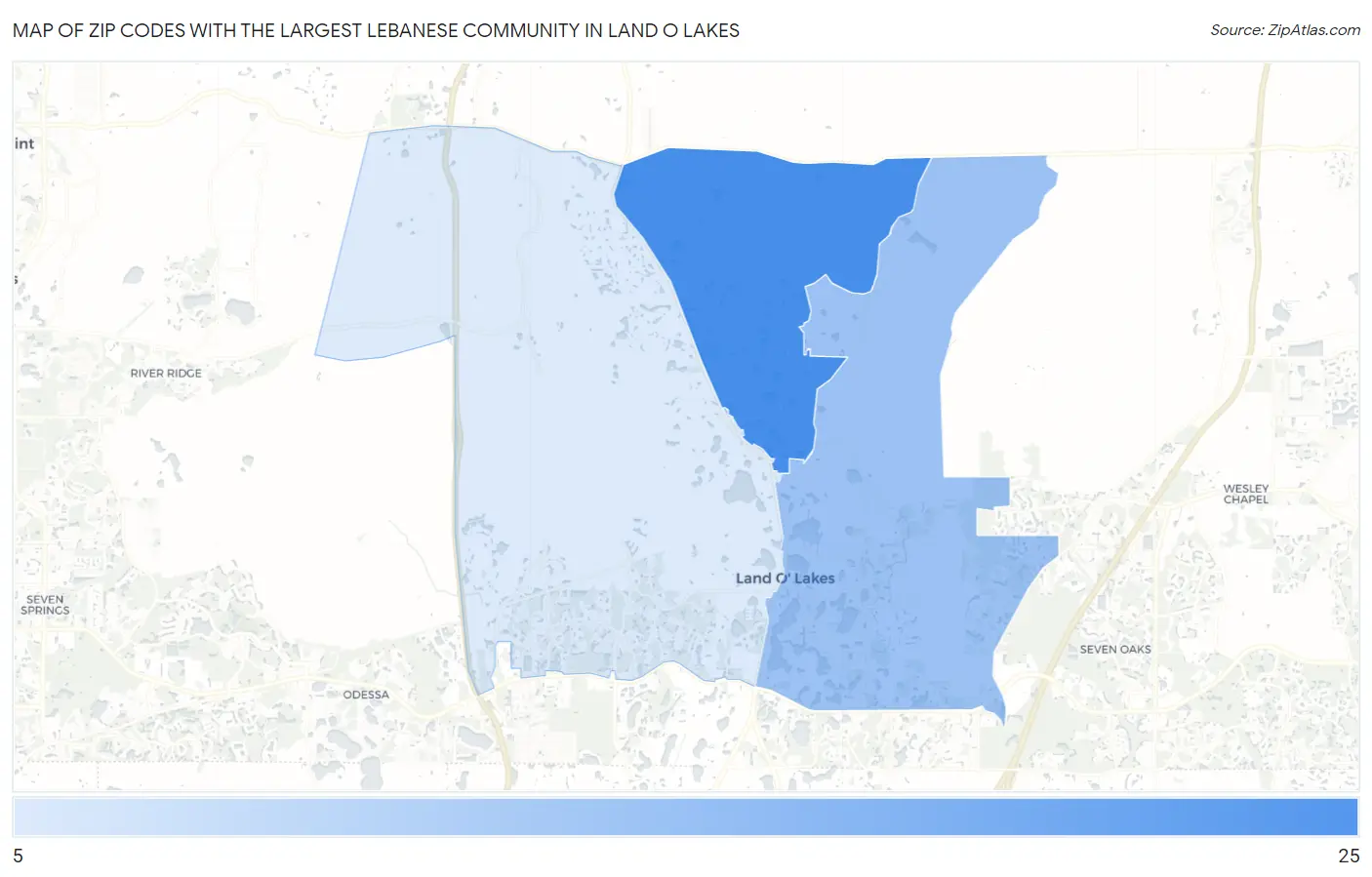 Zip Codes with the Largest Lebanese Community in Land O Lakes Map