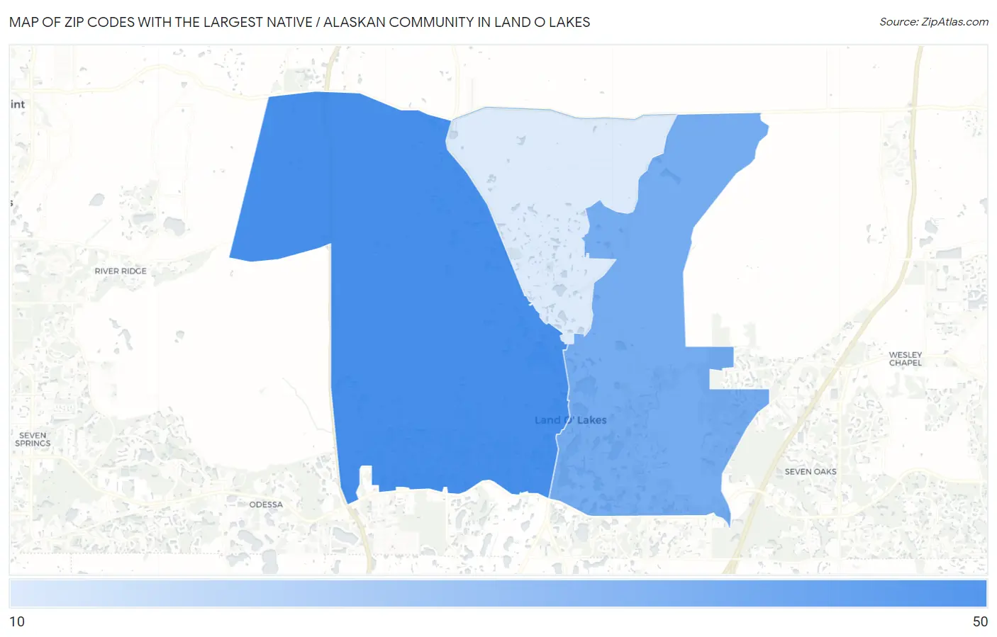 Zip Codes with the Largest Native / Alaskan Community in Land O Lakes Map