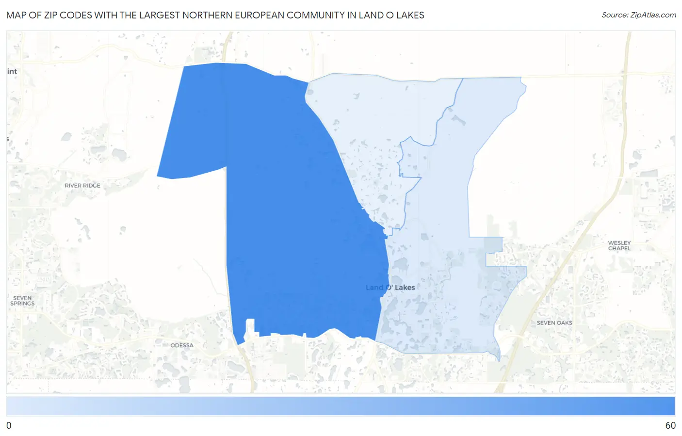 Zip Codes with the Largest Northern European Community in Land O Lakes Map