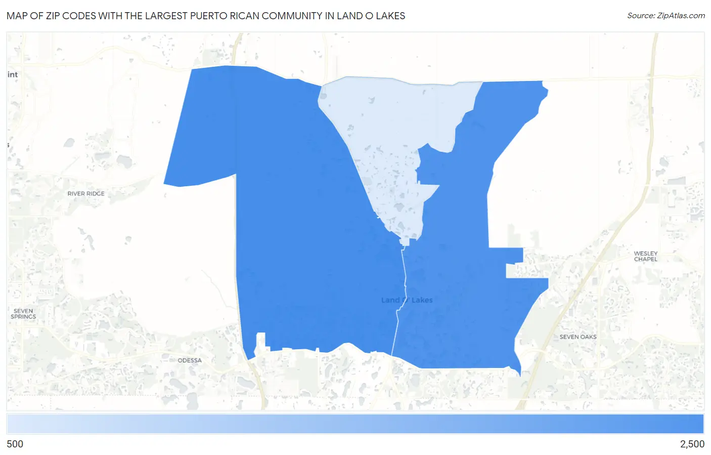 Zip Codes with the Largest Puerto Rican Community in Land O Lakes Map