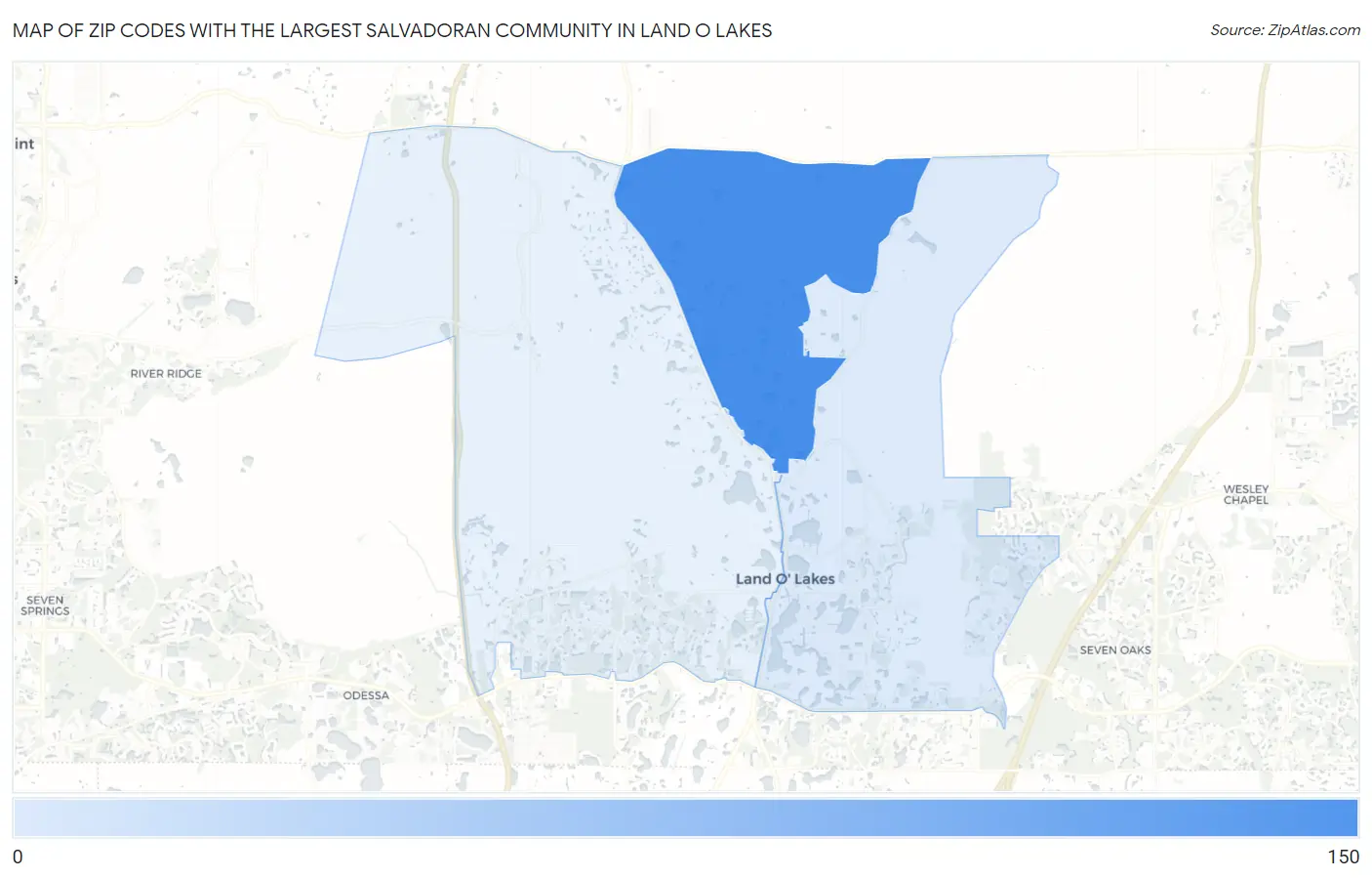 Zip Codes with the Largest Salvadoran Community in Land O Lakes Map