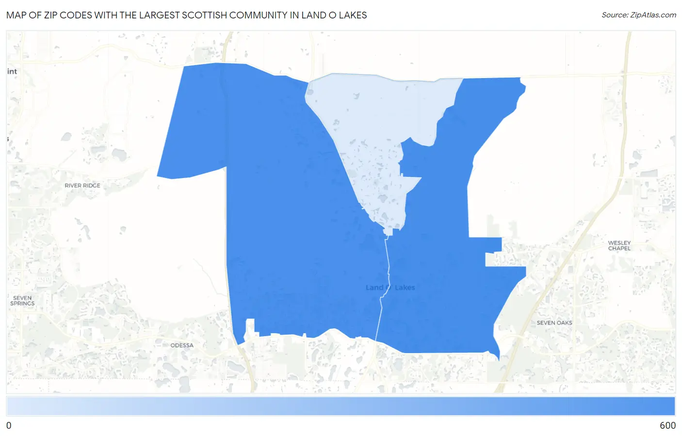 Zip Codes with the Largest Scottish Community in Land O Lakes Map