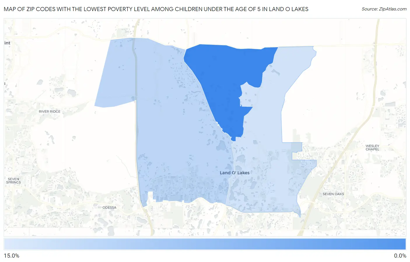 Zip Codes with the Lowest Poverty Level Among Children Under the Age of 5 in Land O Lakes Map