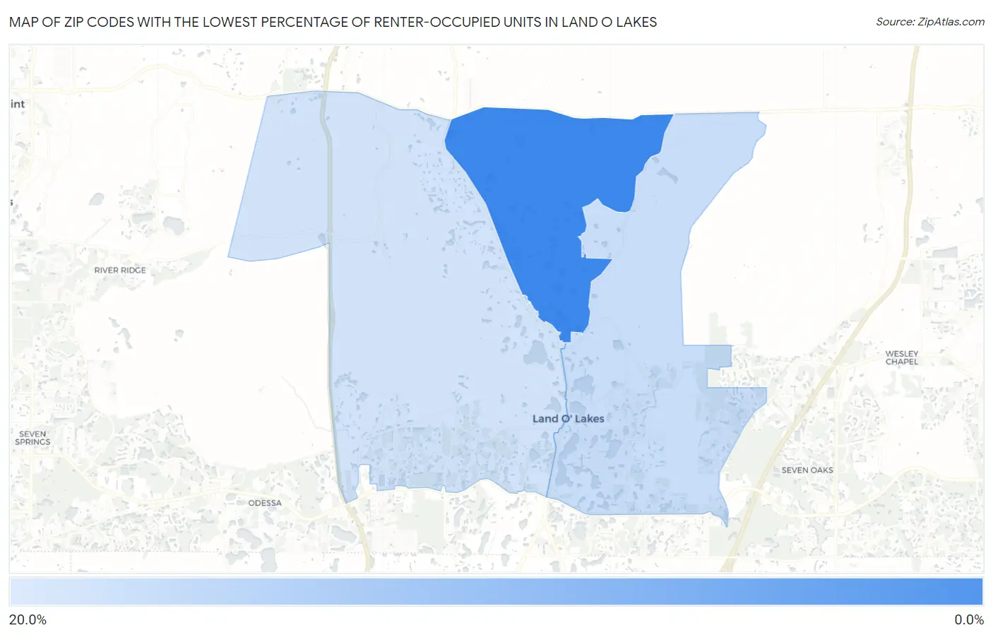 Zip Codes with the Lowest Percentage of Renter-Occupied Units in Land O Lakes Map
