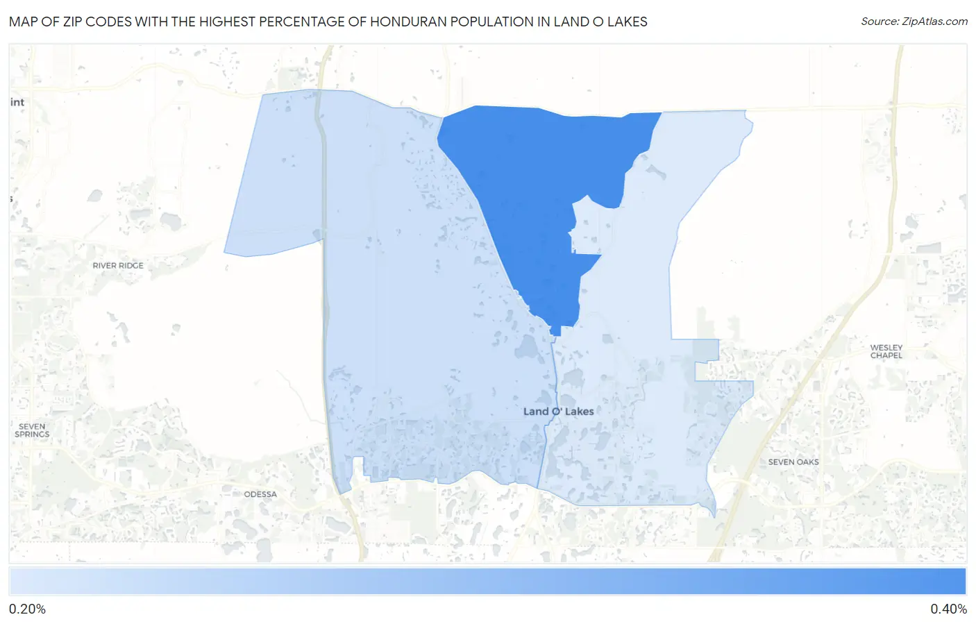 Zip Codes with the Highest Percentage of Honduran Population in Land O Lakes Map