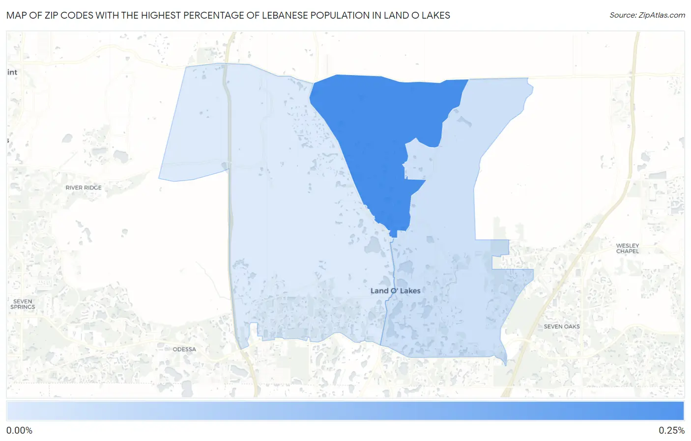 Zip Codes with the Highest Percentage of Lebanese Population in Land O Lakes Map
