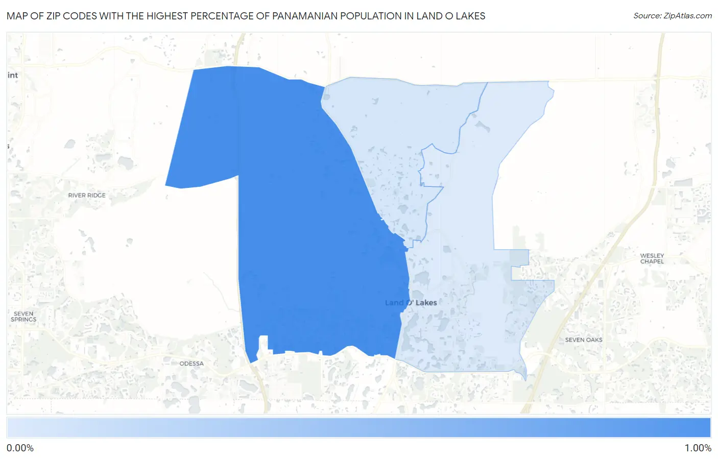 Zip Codes with the Highest Percentage of Panamanian Population in Land O Lakes Map