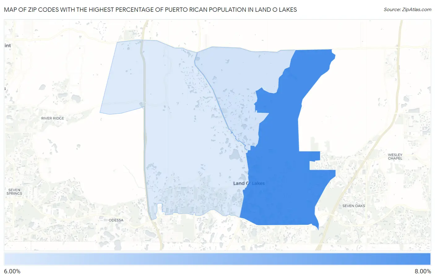 Zip Codes with the Highest Percentage of Puerto Rican Population in Land O Lakes Map