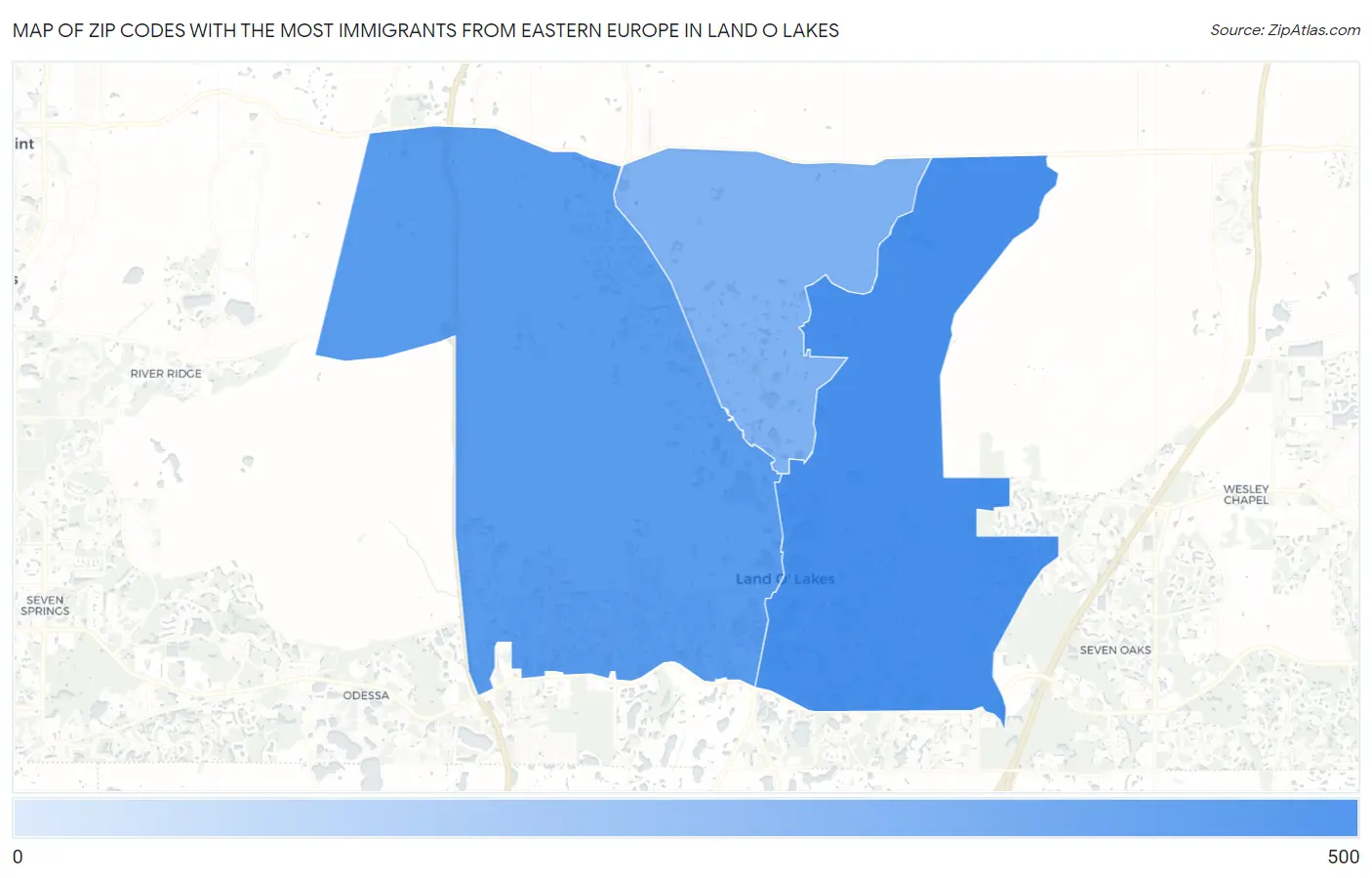 Zip Codes with the Most Immigrants from Eastern Europe in Land O Lakes Map