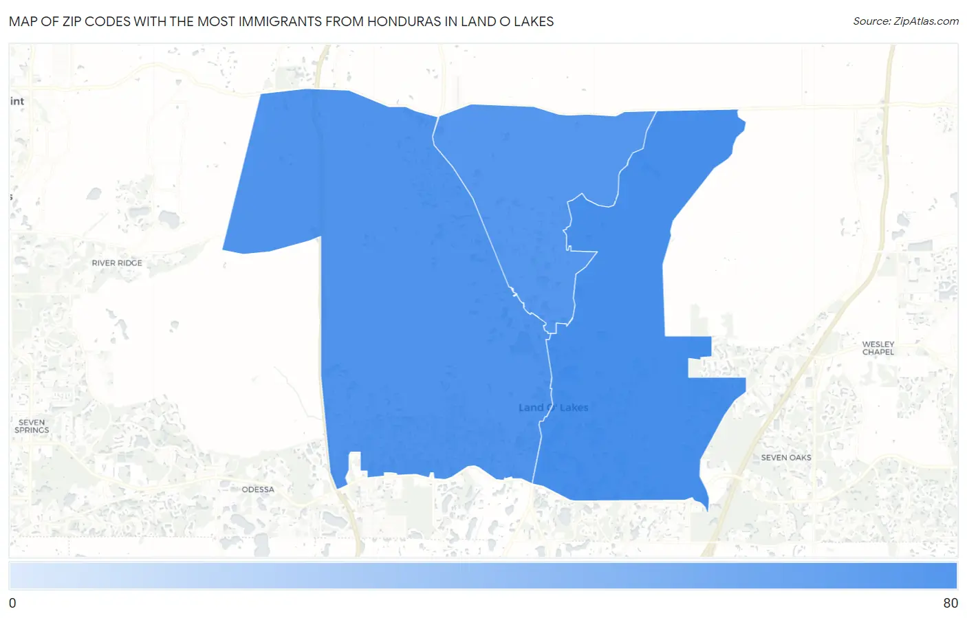 Zip Codes with the Most Immigrants from Honduras in Land O Lakes Map