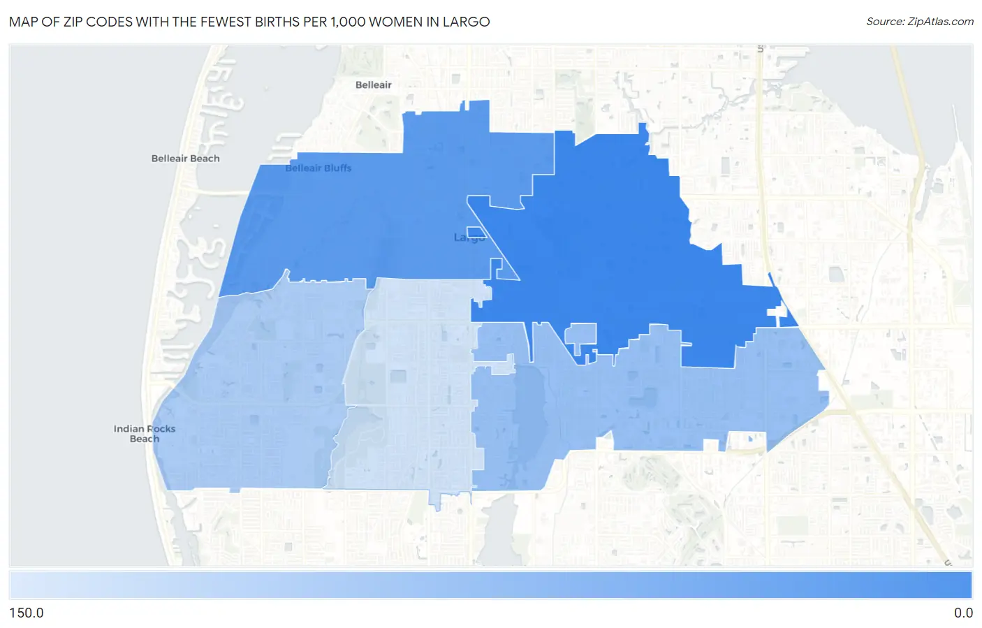Zip Codes with the Fewest Births per 1,000 Women in Largo Map