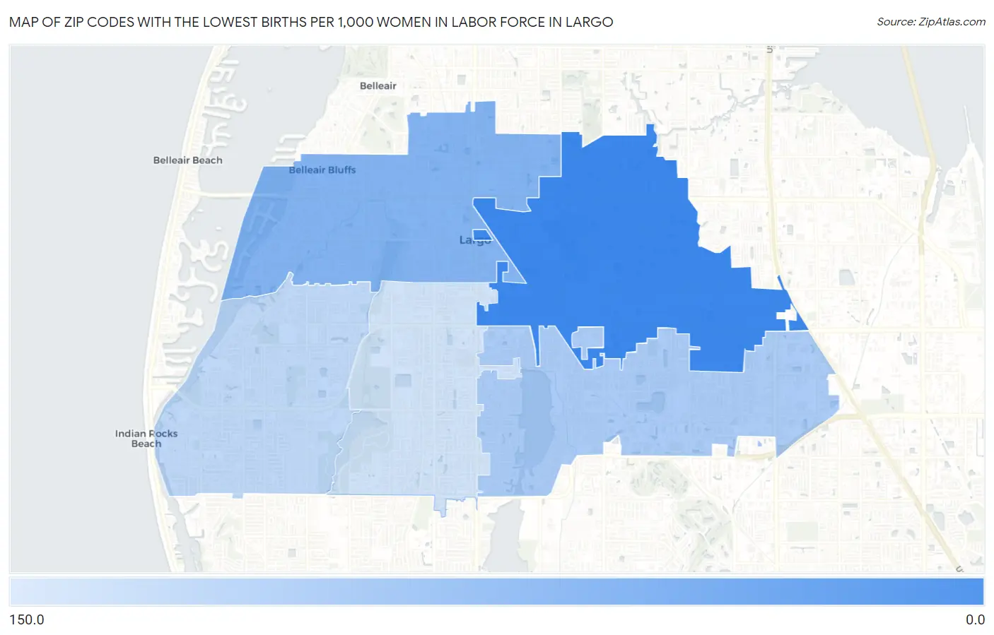 Zip Codes with the Lowest Births per 1,000 Women in Labor Force in Largo Map