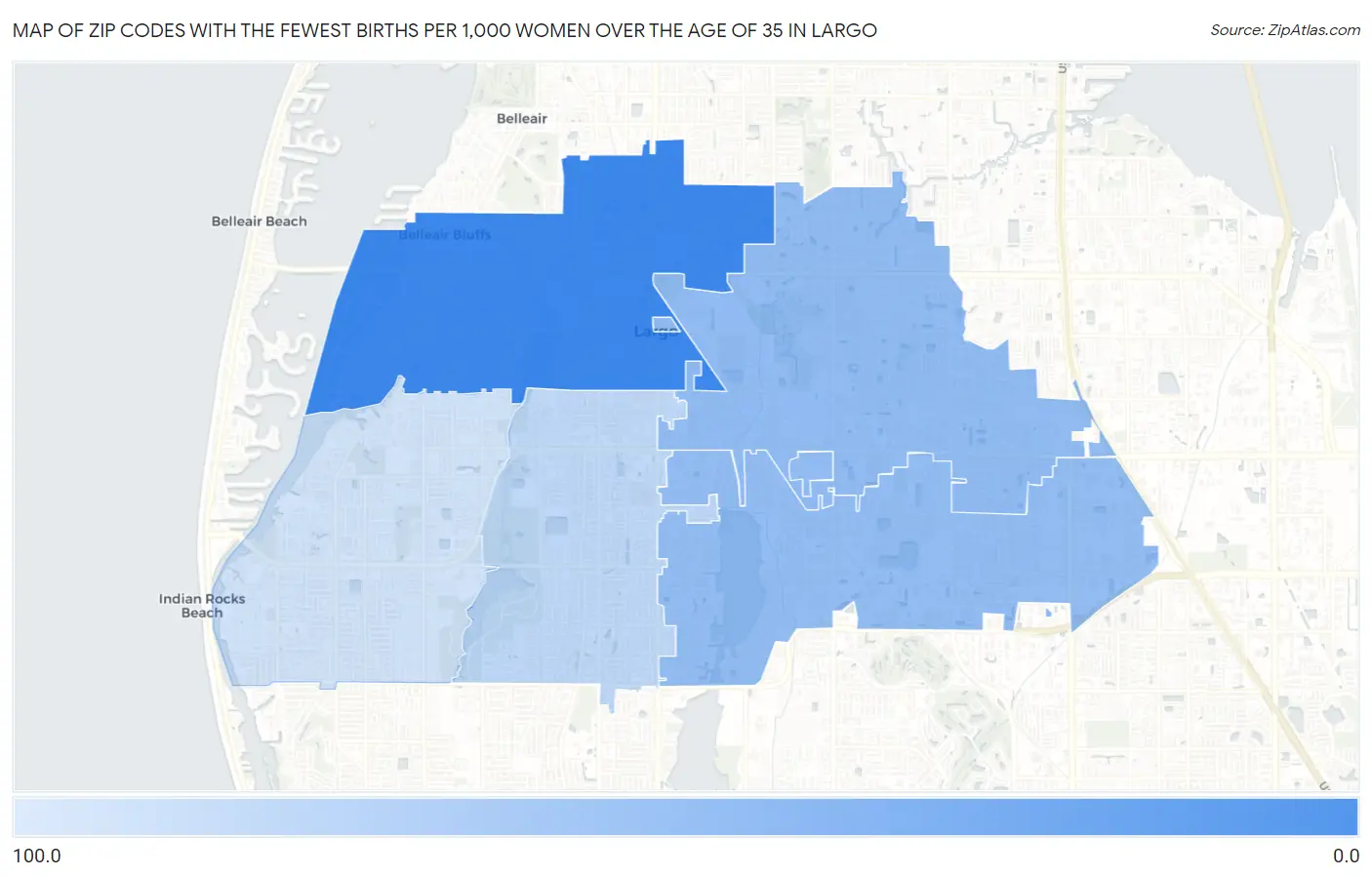 Zip Codes with the Fewest Births per 1,000 Women Over the Age of 35 in Largo Map