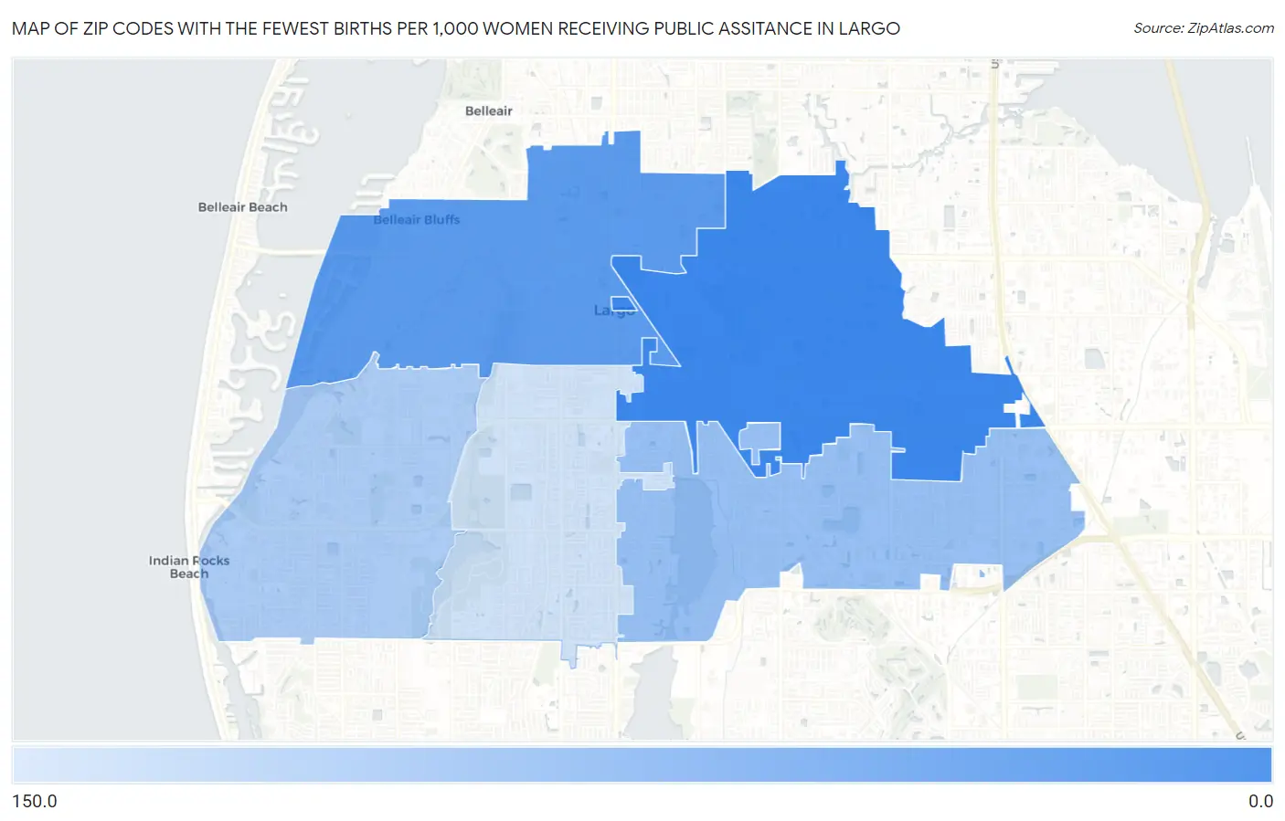 Zip Codes with the Fewest Births per 1,000 Women Receiving Public Assitance in Largo Map