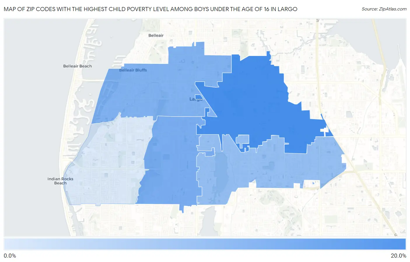 Zip Codes with the Highest Child Poverty Level Among Boys Under the Age of 16 in Largo Map