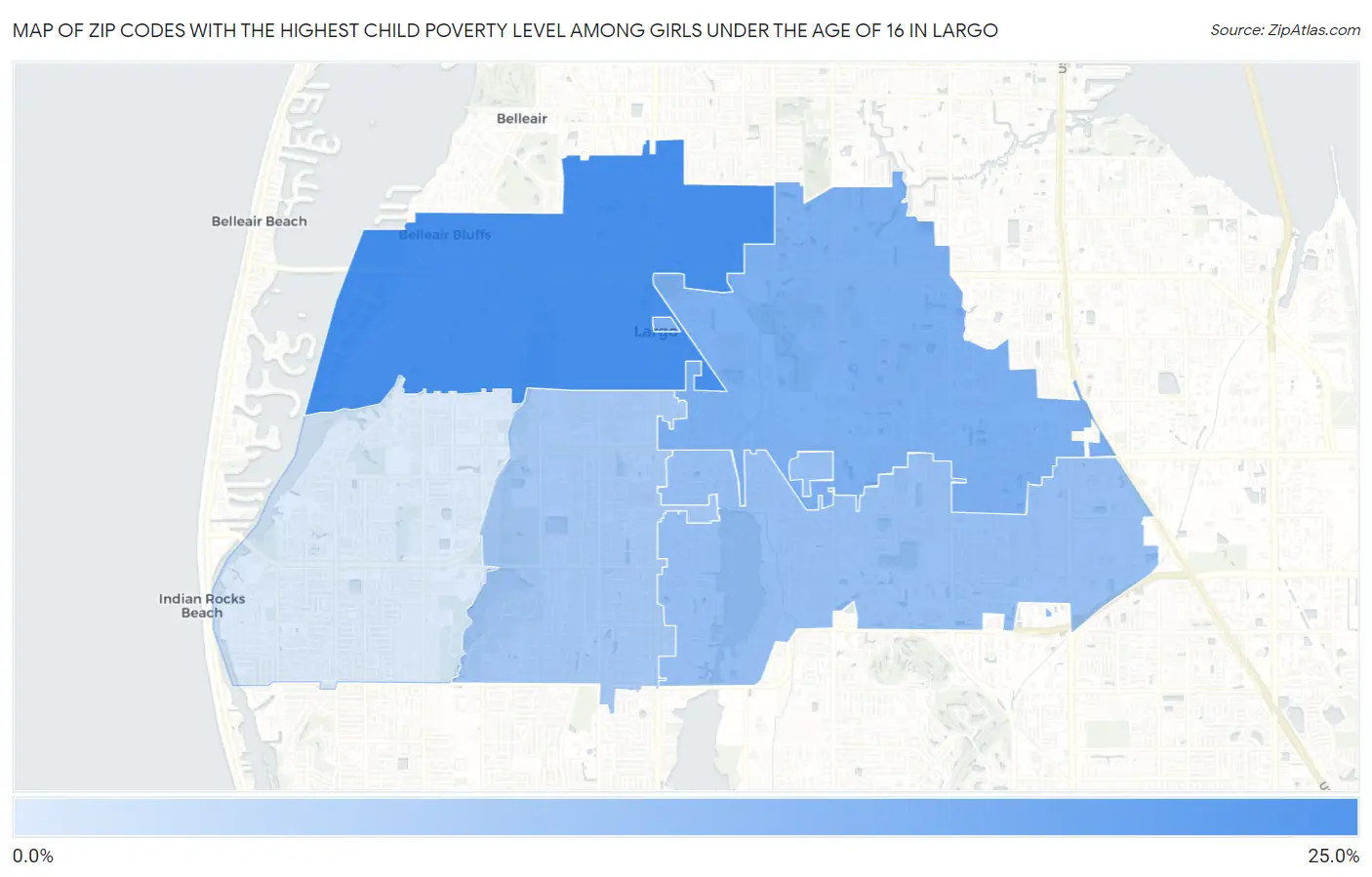 Zip Codes with the Highest Child Poverty Level Among Girls Under the Age of 16 in Largo Map