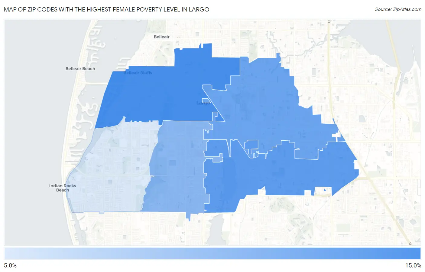 Zip Codes with the Highest Female Poverty Level in Largo Map