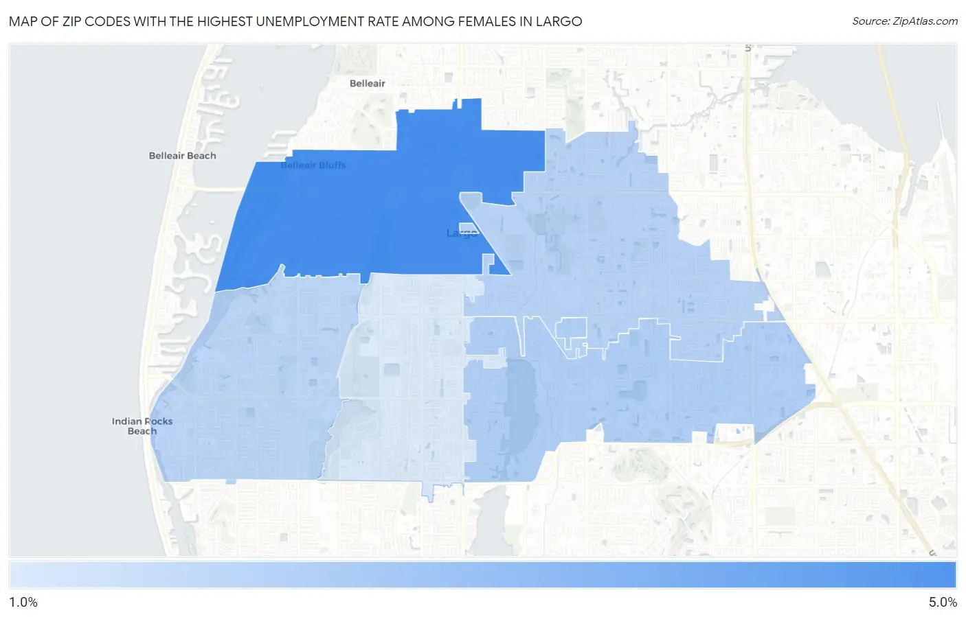 Zip Codes with the Highest Unemployment Rate Among Females in Largo Map