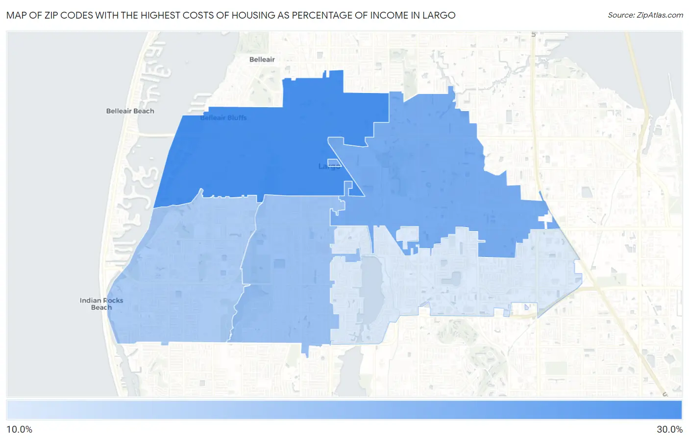 Zip Codes with the Highest Costs of Housing as Percentage of Income in Largo Map
