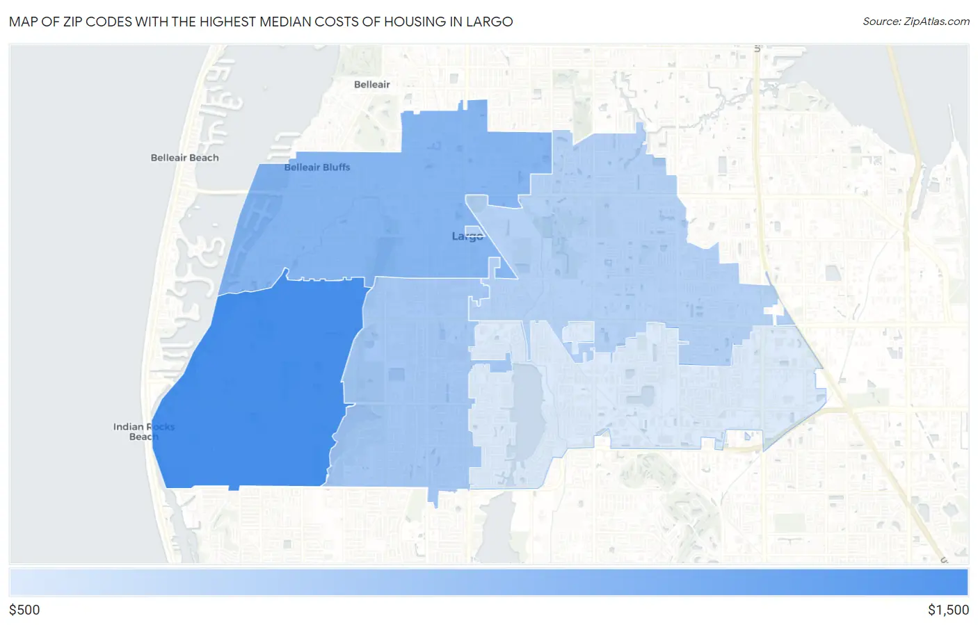Zip Codes with the Highest Median Costs of Housing in Largo Map