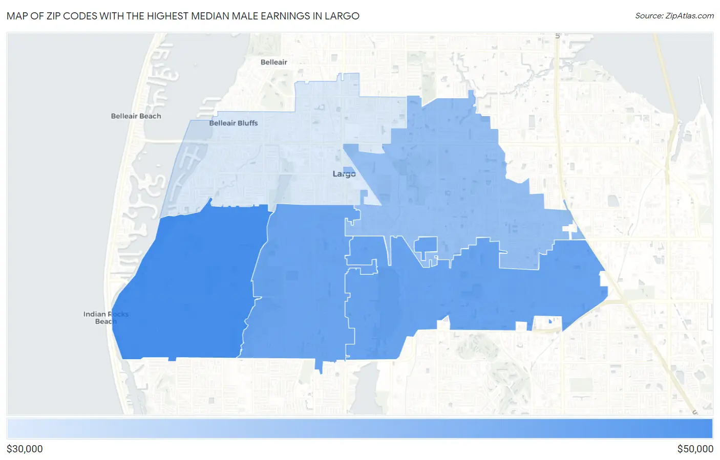 Zip Codes with the Highest Median Male Earnings in Largo Map