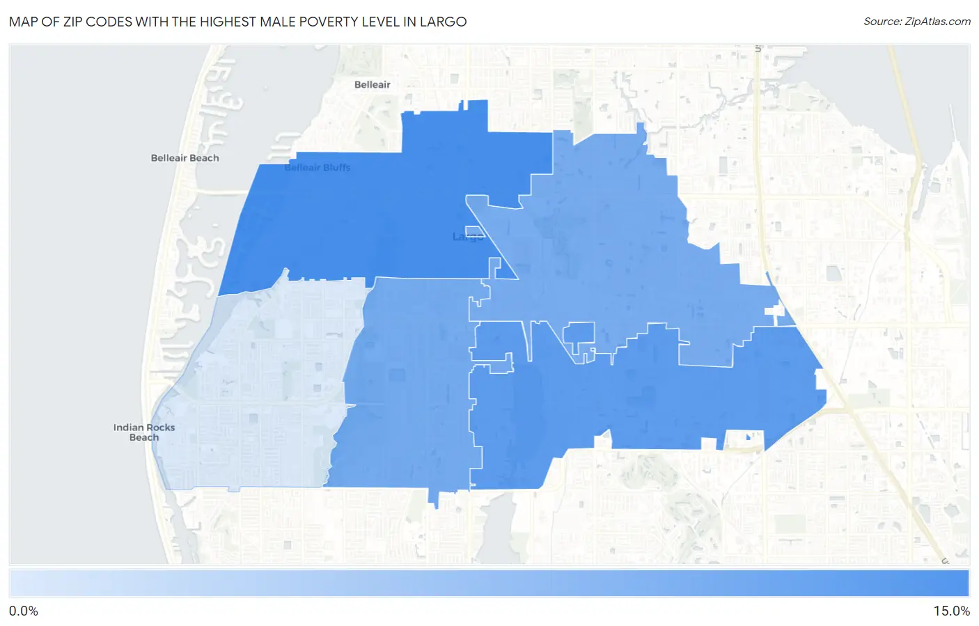 Zip Codes with the Highest Male Poverty Level in Largo Map
