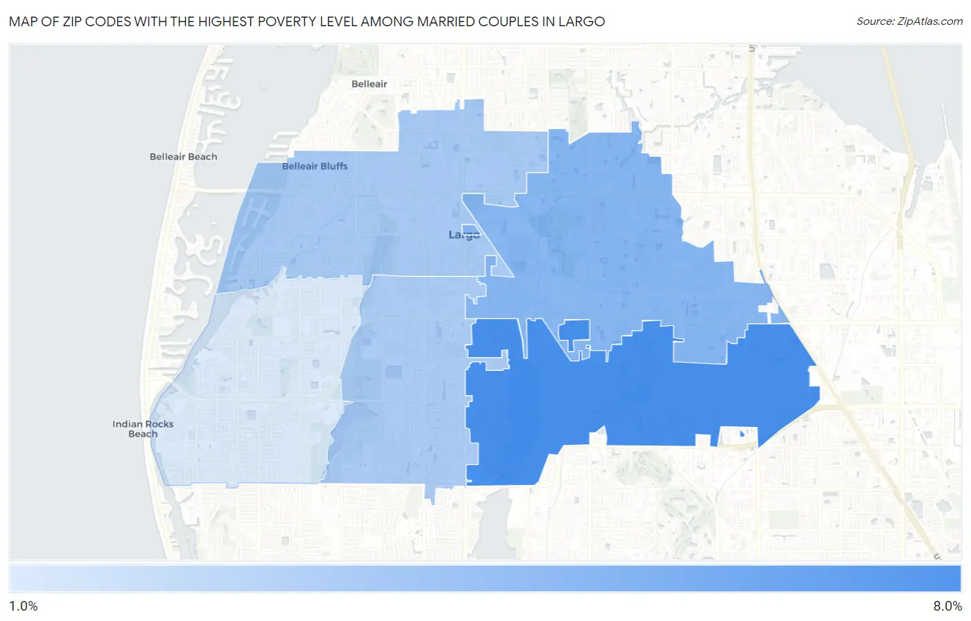 Zip Codes with the Highest Poverty Level Among Married Couples in Largo Map