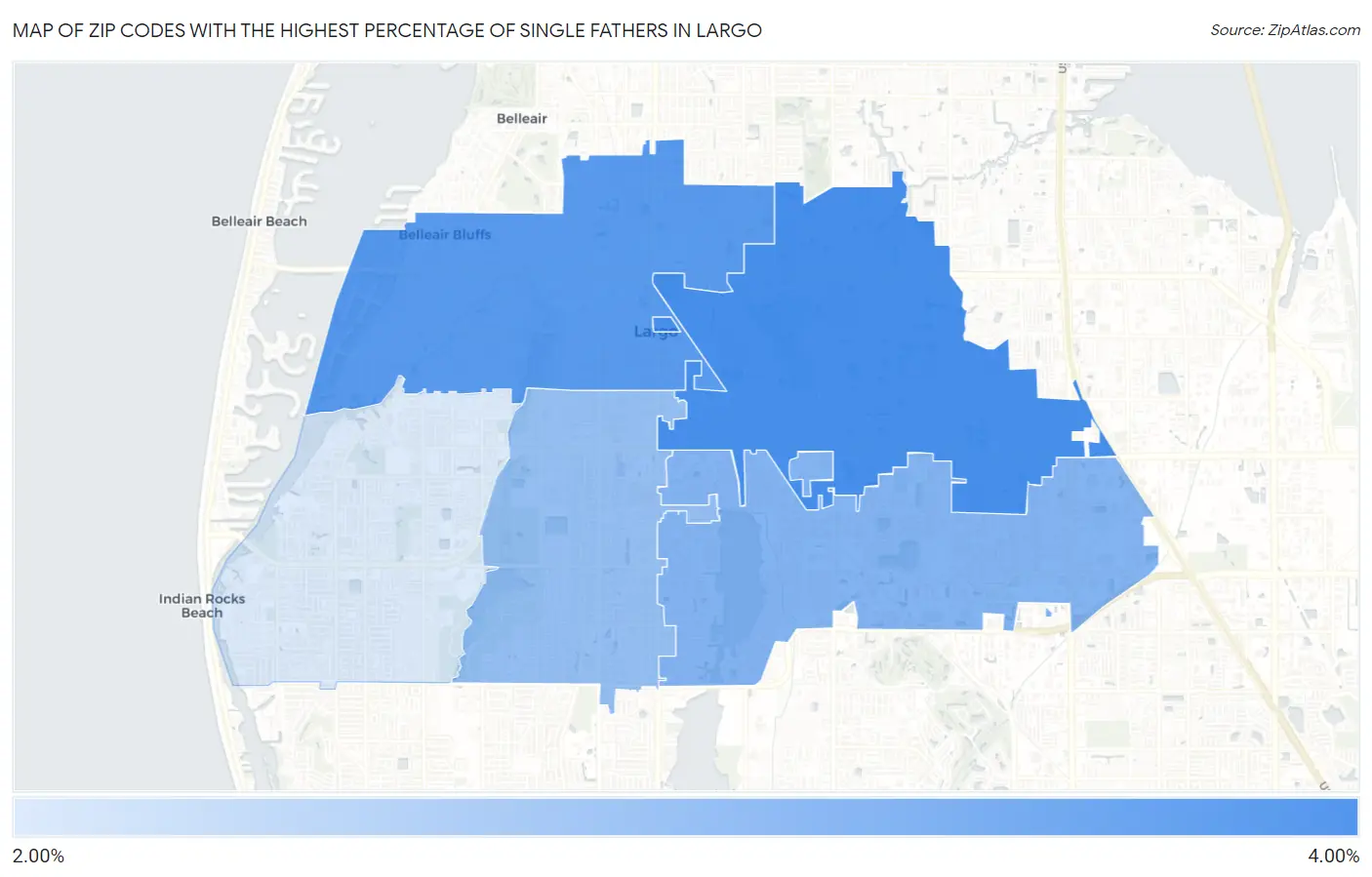 Zip Codes with the Highest Percentage of Single Fathers in Largo Map