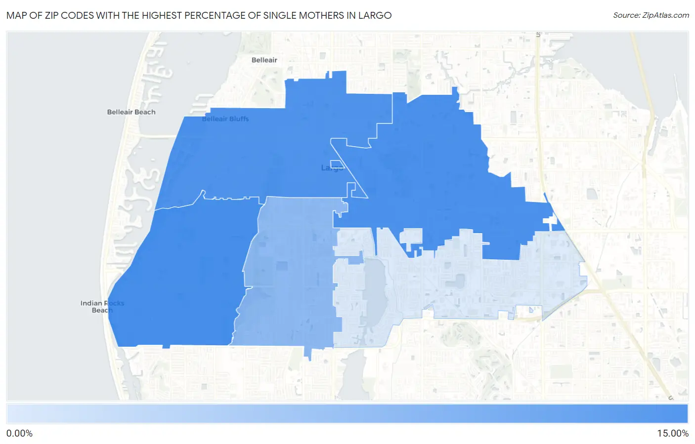 Zip Codes with the Highest Percentage of Single Mothers in Largo Map