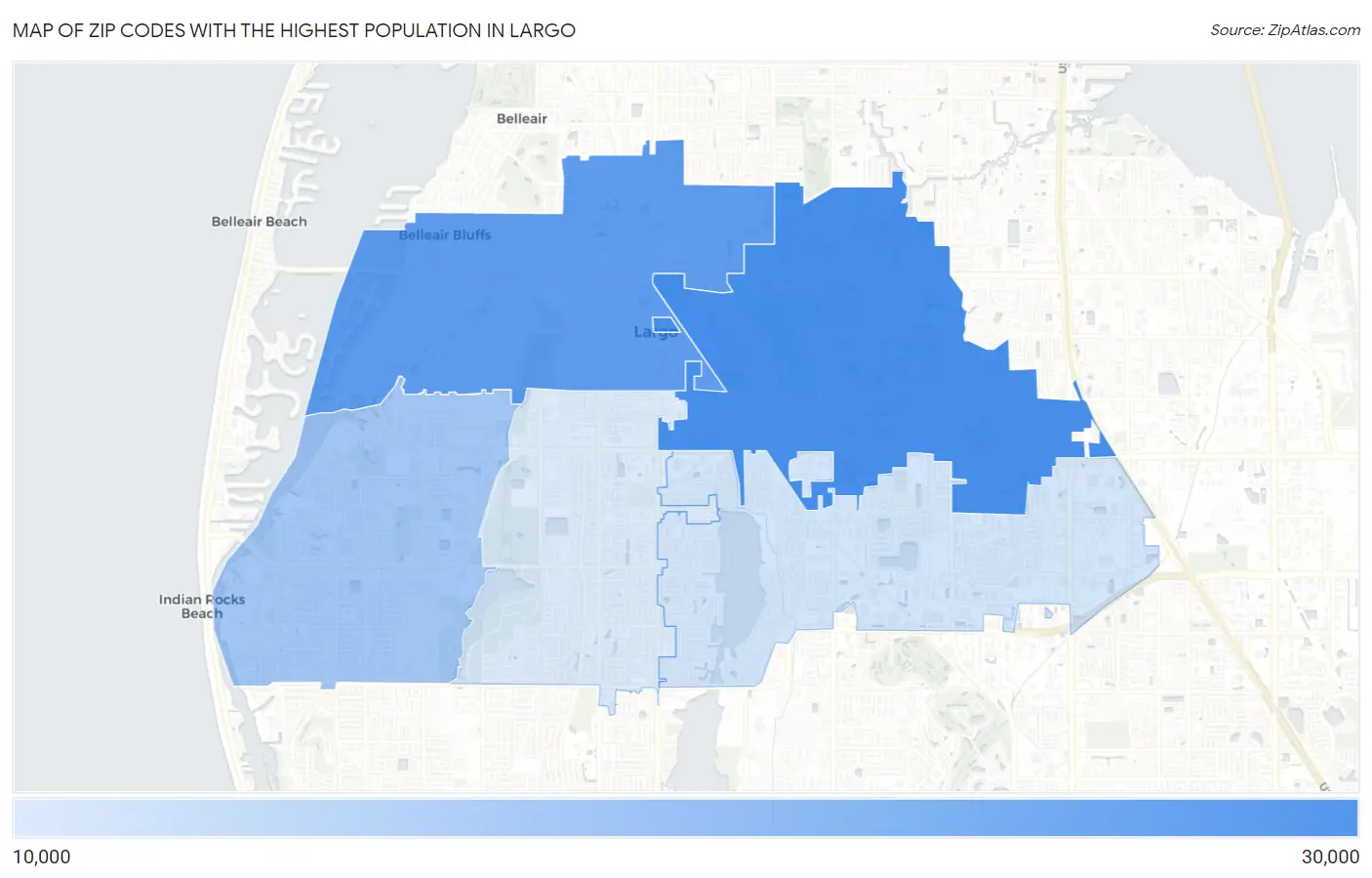 Zip Codes with the Highest Population in Largo Map