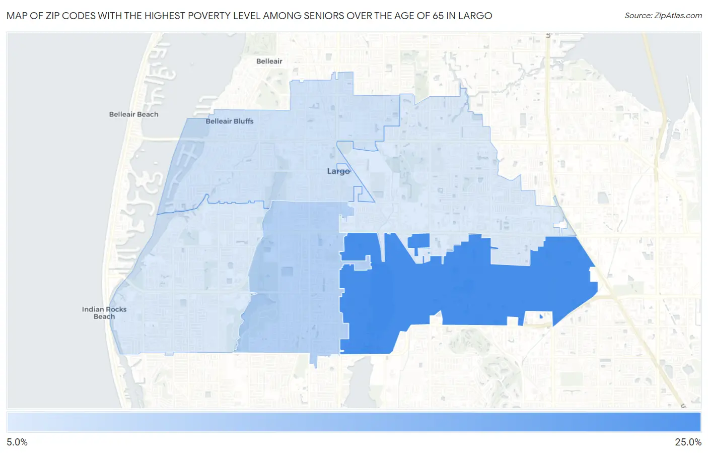 Zip Codes with the Highest Poverty Level Among Seniors Over the Age of 65 in Largo Map