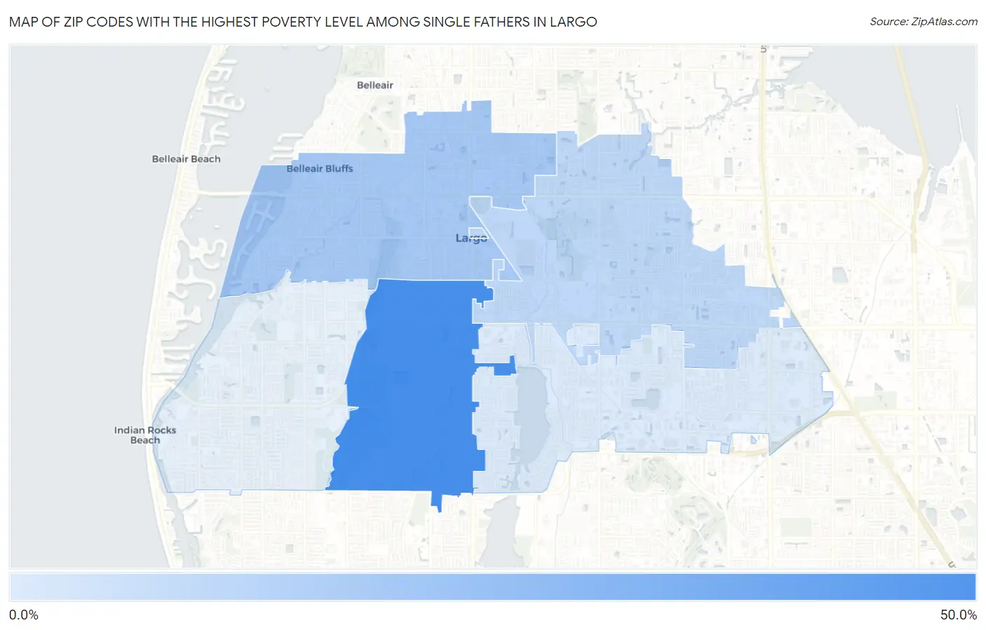 Zip Codes with the Highest Poverty Level Among Single Fathers in Largo Map