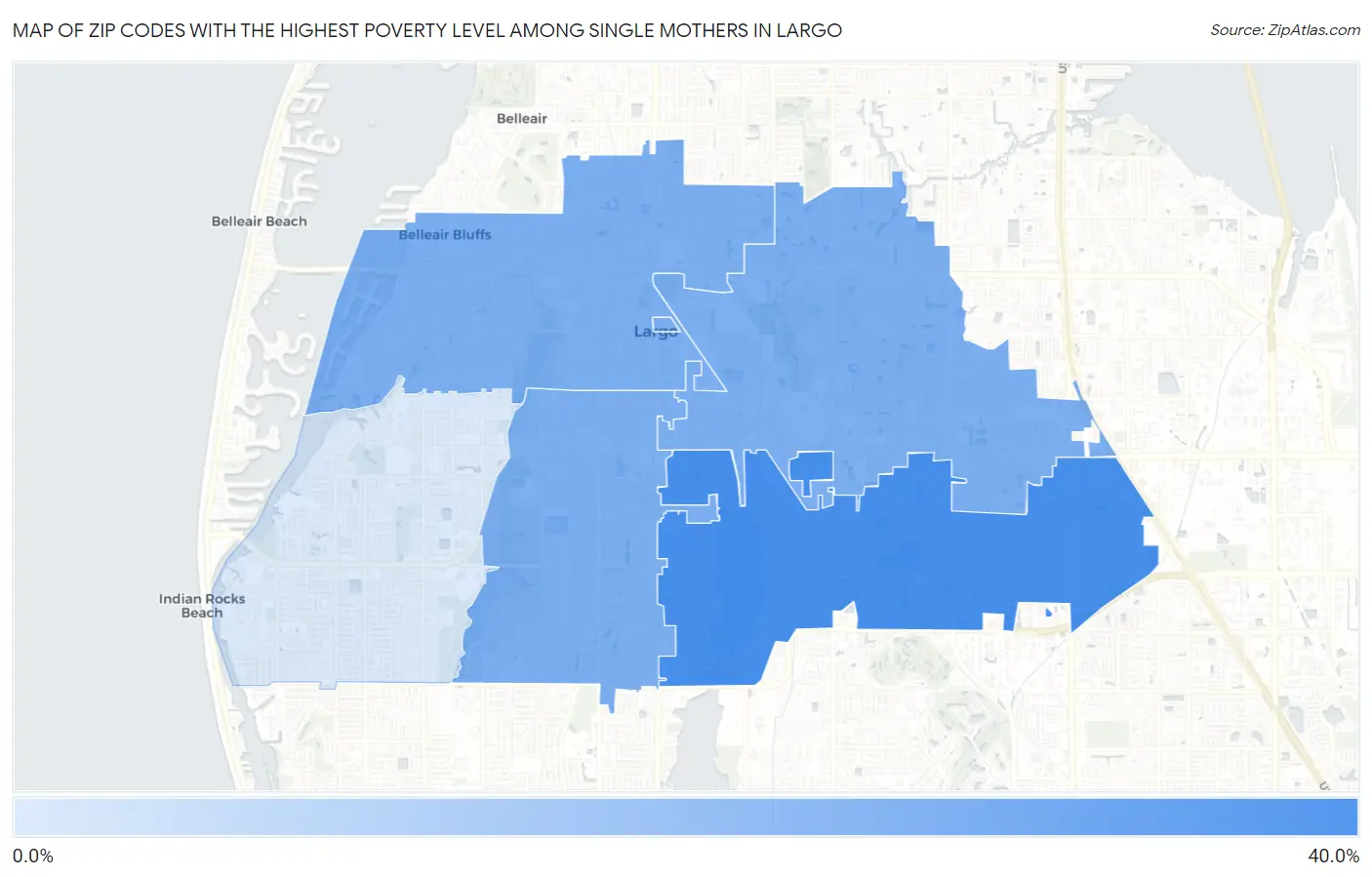 Zip Codes with the Highest Poverty Level Among Single Mothers in Largo Map