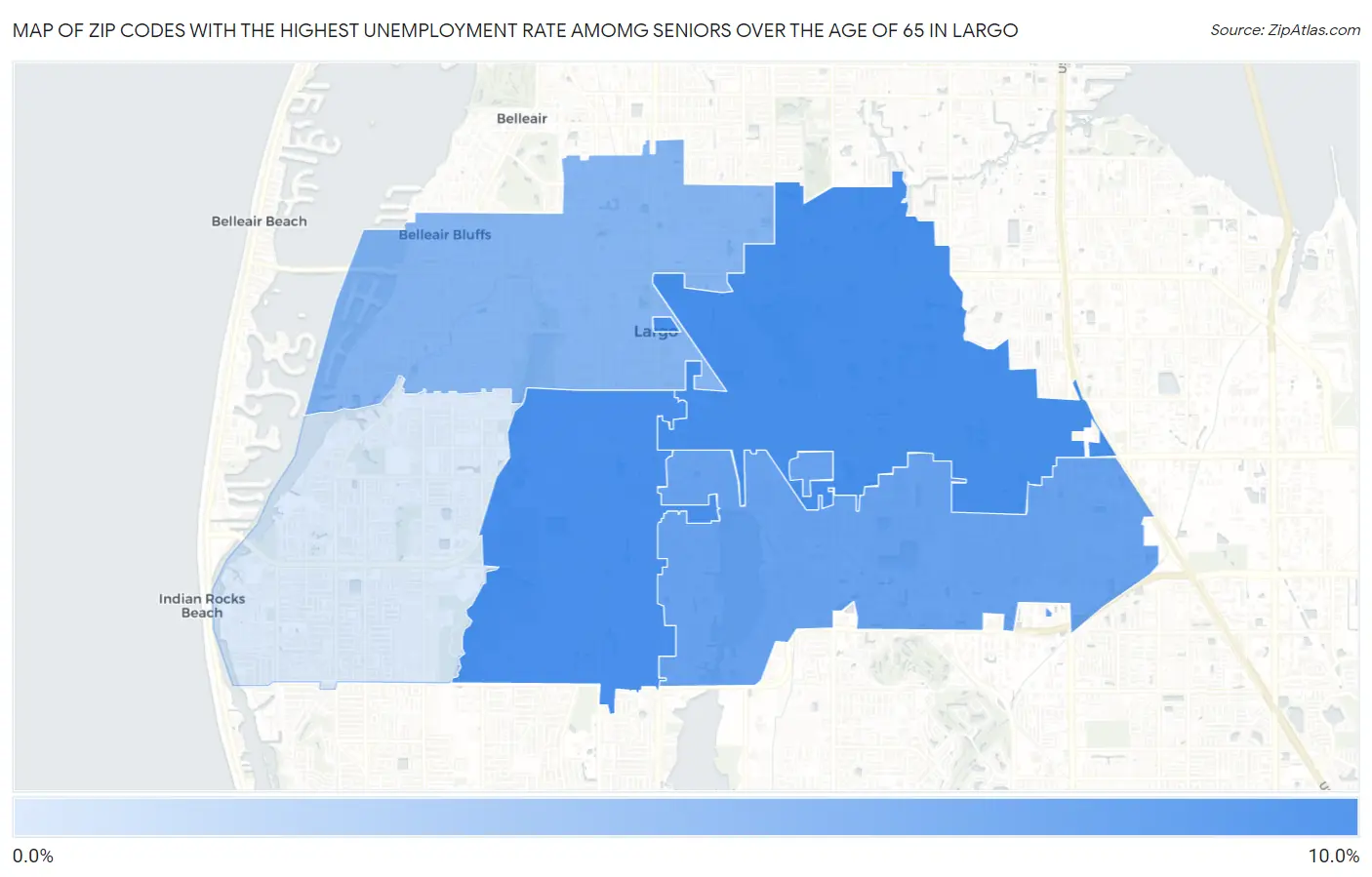 Zip Codes with the Highest Unemployment Rate Amomg Seniors Over the Age of 65 in Largo Map