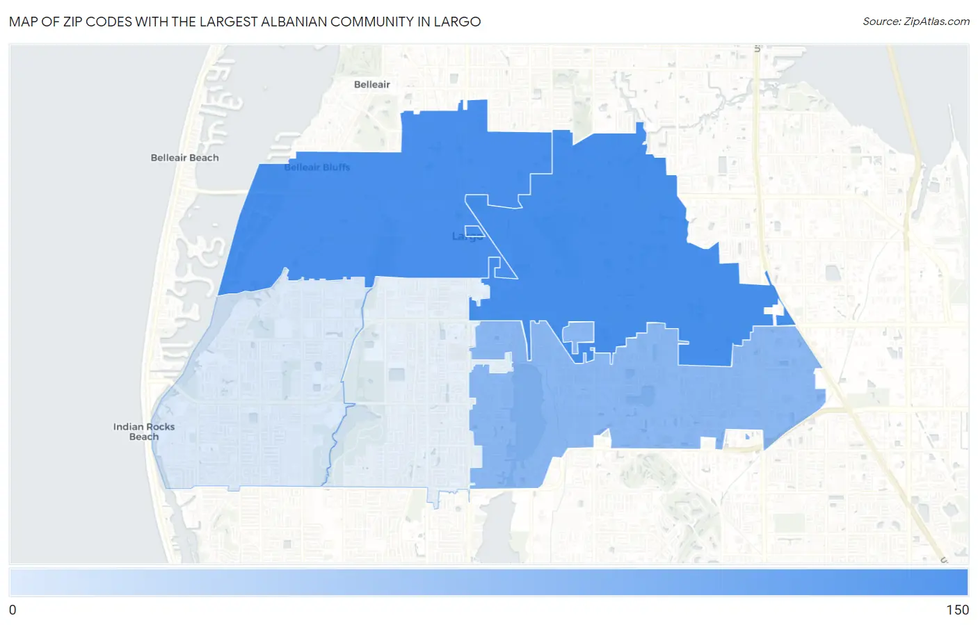 Zip Codes with the Largest Albanian Community in Largo Map