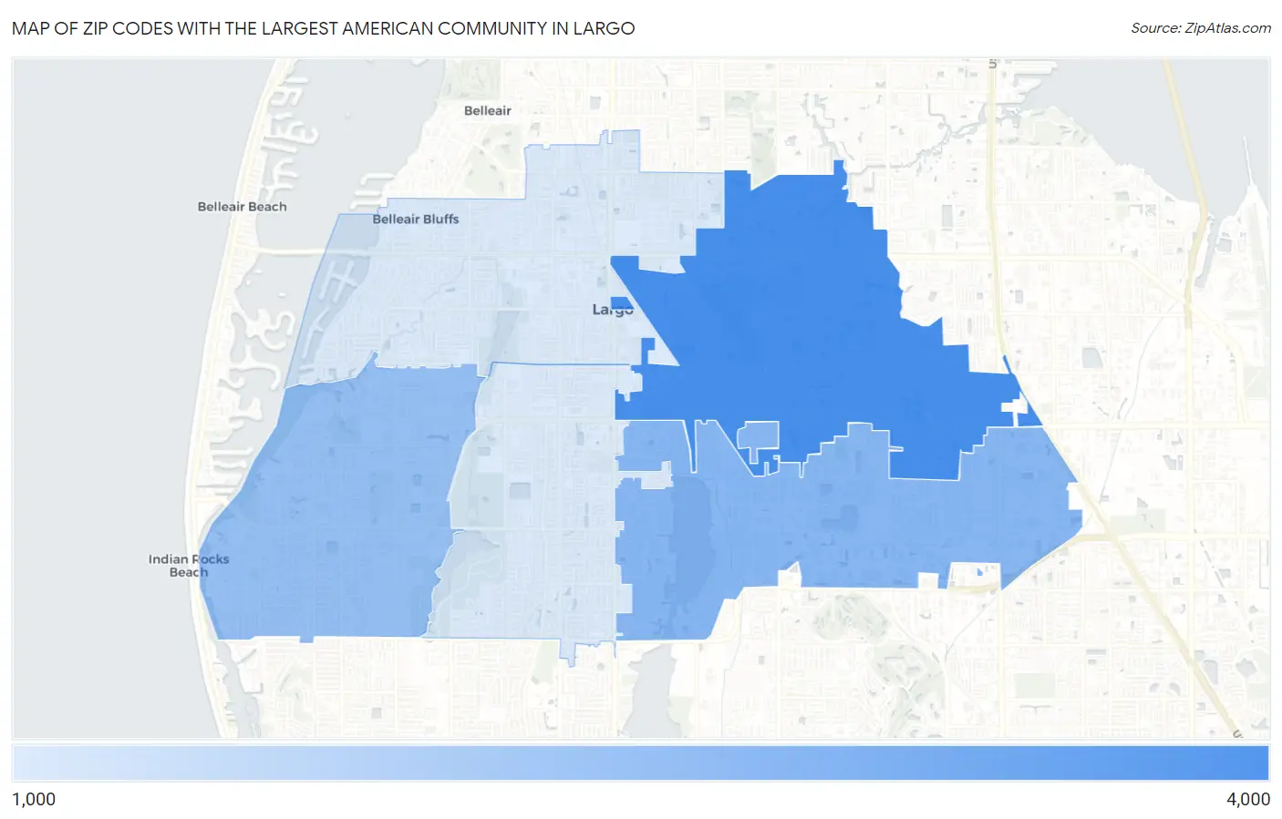 Zip Codes with the Largest American Community in Largo Map