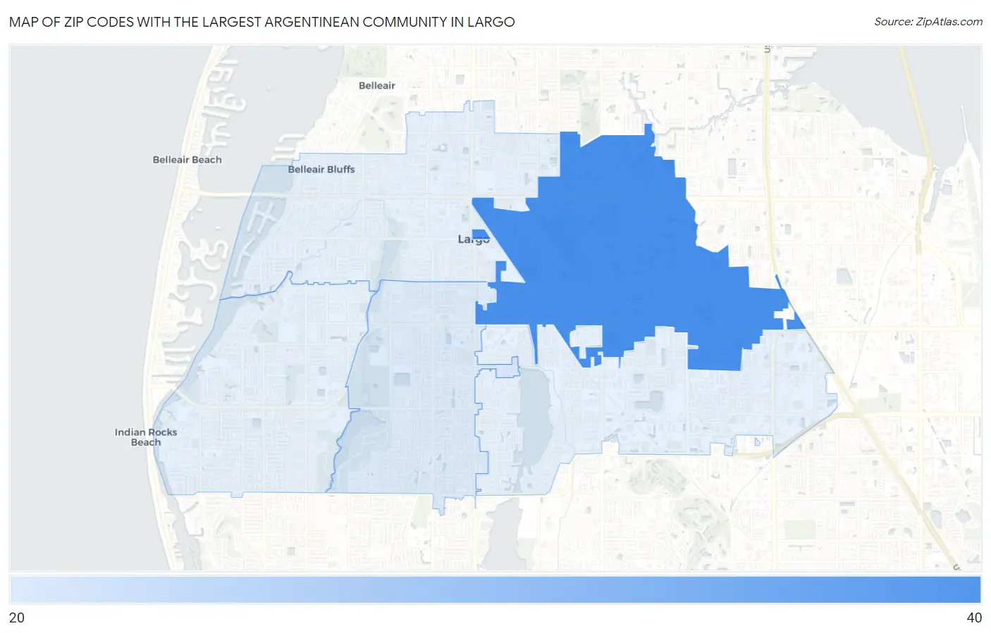 Zip Codes with the Largest Argentinean Community in Largo Map