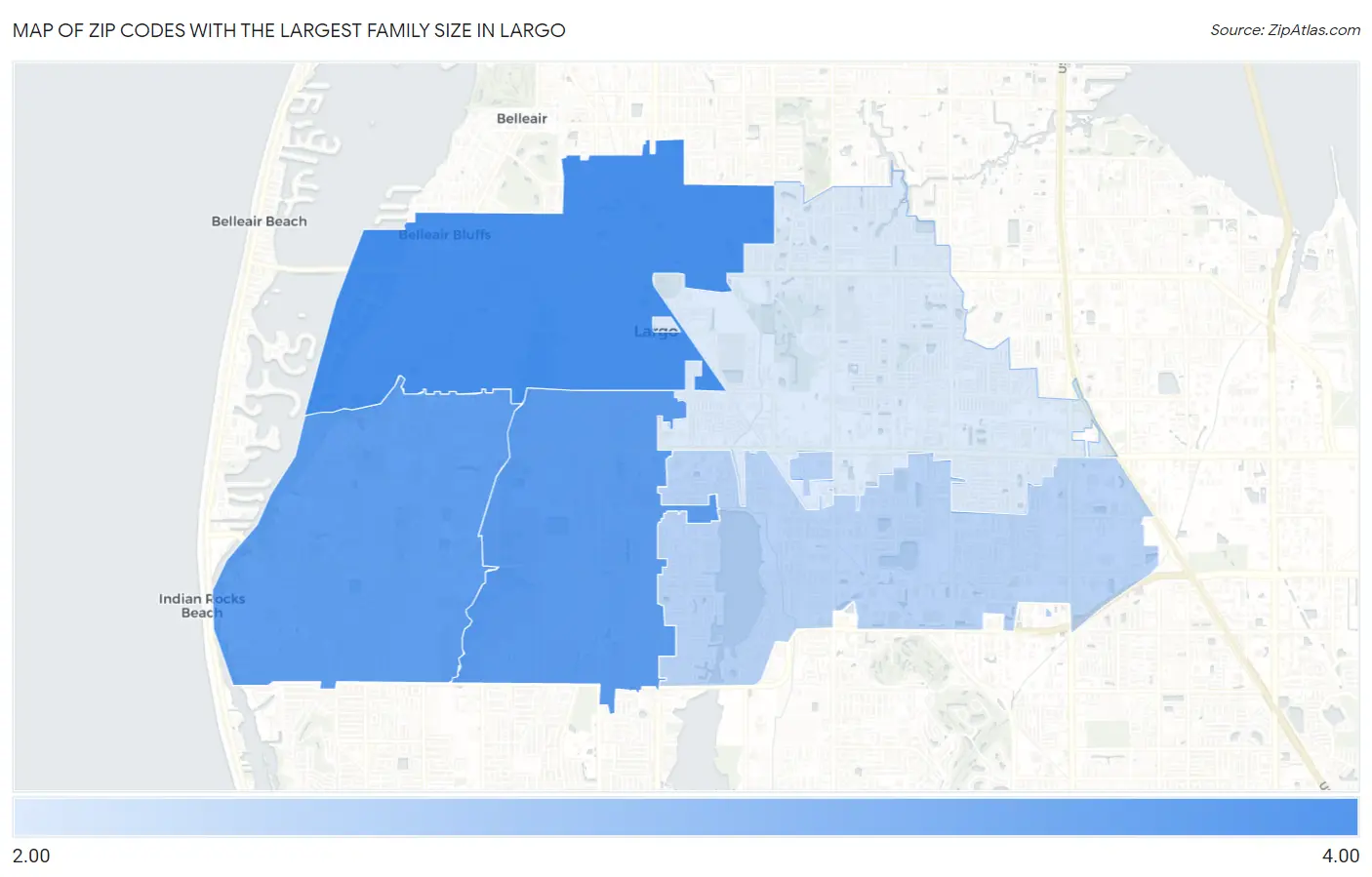 Zip Codes with the Largest Family Size in Largo Map