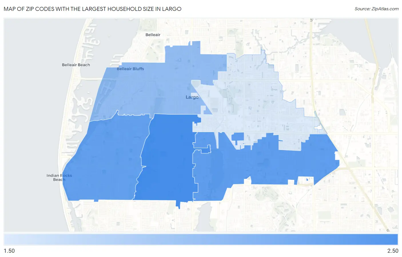 Zip Codes with the Largest Household Size in Largo Map