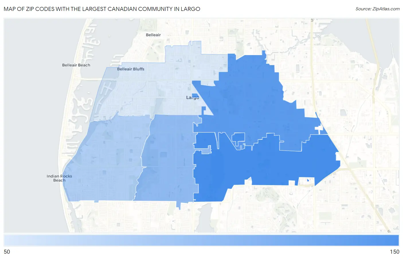 Zip Codes with the Largest Canadian Community in Largo Map