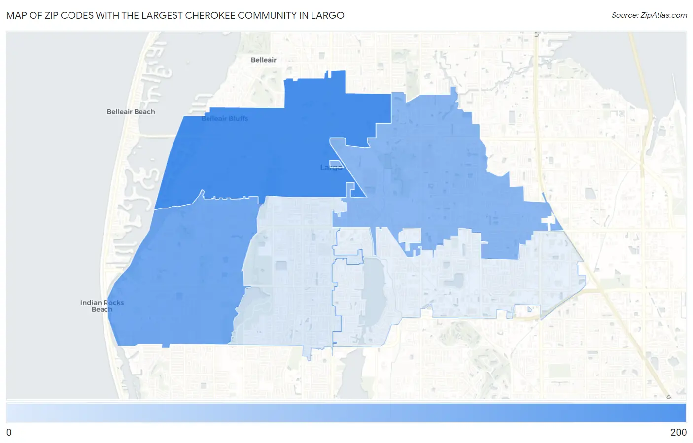 Zip Codes with the Largest Cherokee Community in Largo Map
